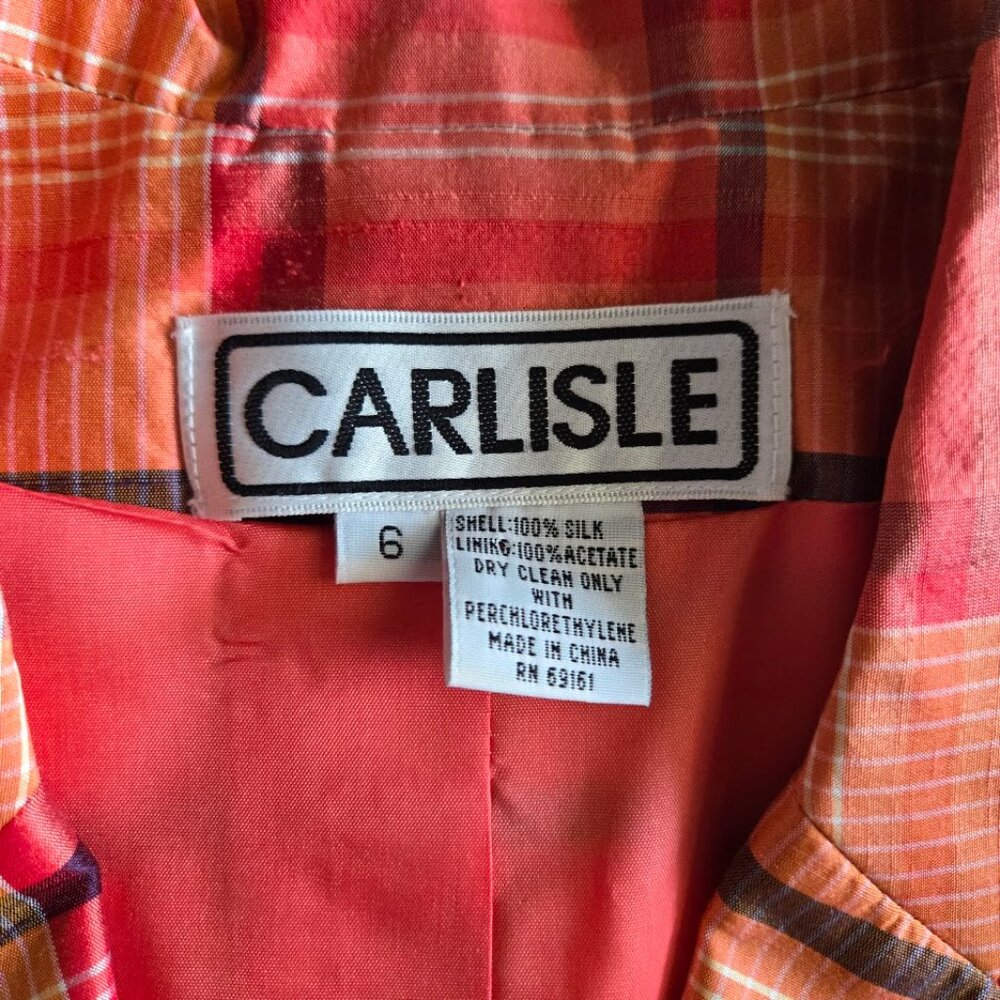 Carlisle 100% Silk Plaid Blazer Cropped Jacket Size 6 - Picture 2 of 5